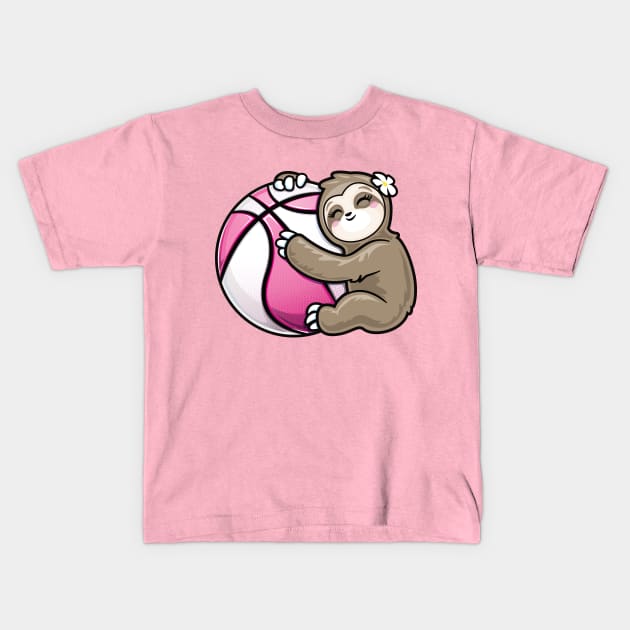 Cute Girls Basketball Sloth Player Kids T-Shirt by PnJ